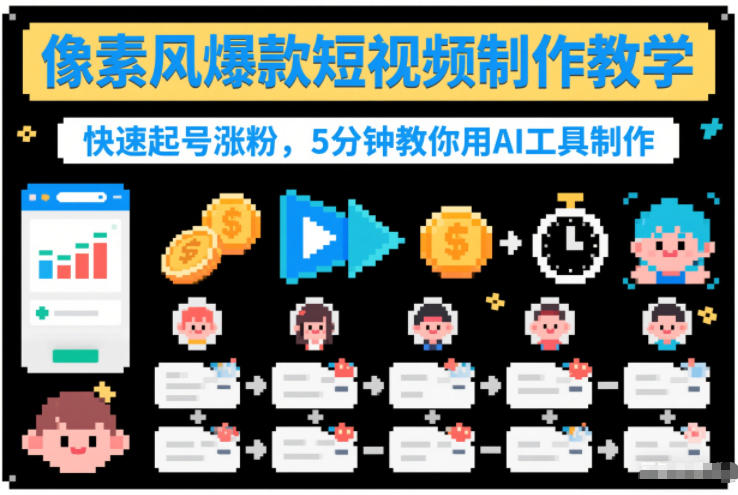 像素风爆款短视频制作教学，快速起号涨粉，5分钟教你用AI工具制作-研习库