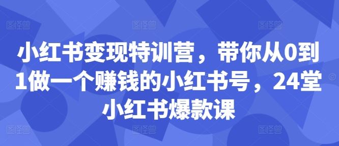 小红书变现特训营，带你从0到1做一个赚钱的小红书号，24堂小红书爆款课-研习库