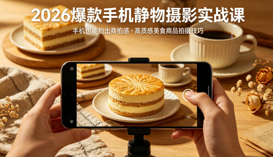 2026爆款手机静物摄影实战课，手机也能拍出商拍感，学会拍出高质感美食商品-研习库