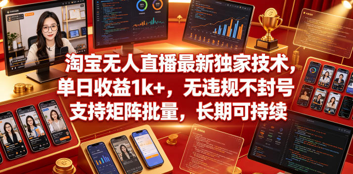 淘宝无人直播最新独家技术,单日收益1k+,无违规不封号,支持矩阵批量,长期可持续【揭秘】-研习库