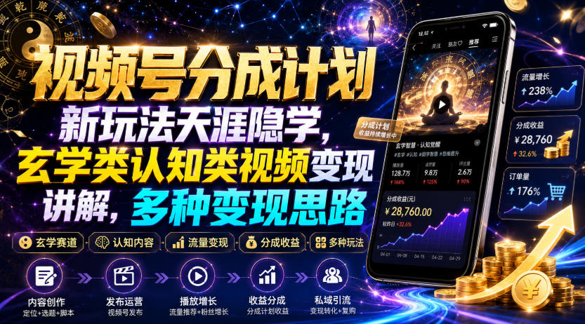 视频号分成计划新玩法天涯隐学,玄学类认知类视频变现讲解,多种变现思路-研习库