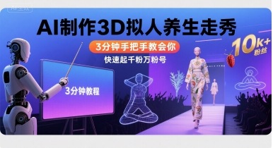 Ai制作3D拟人养生走秀,3分钟手把手教会你,快速起千粉万粉号-研习库