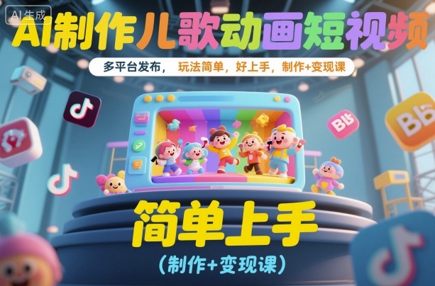 AI制作儿歌动画短视频，多平台发布，玩法简单，好上手，制作+变现课-研习库