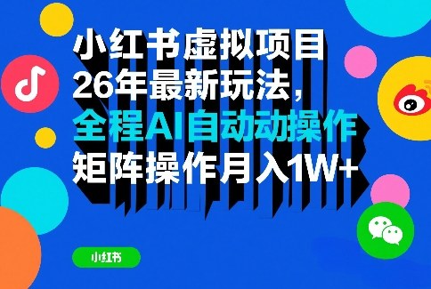 小红书虚拟项目26年最新玩法,全程AI自动操作,矩阵操作月入1W+【揭秘】-研习库