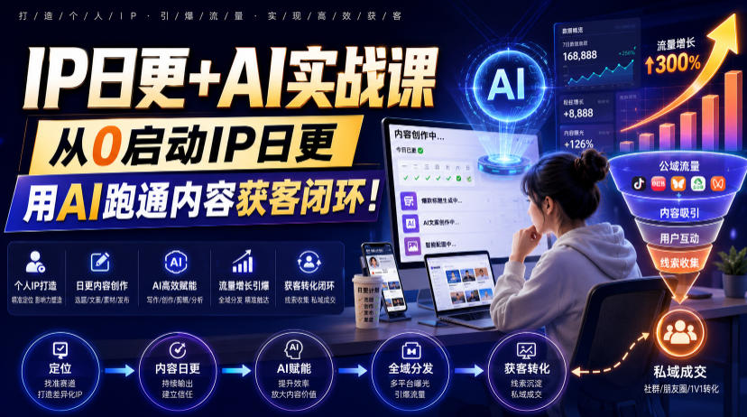 IP日更+AI实战课,从0启动IP日更,IP置顶视频制作+100条选题库搭建+10条日更规划,用AI跑通内容获客闭环!-研习库