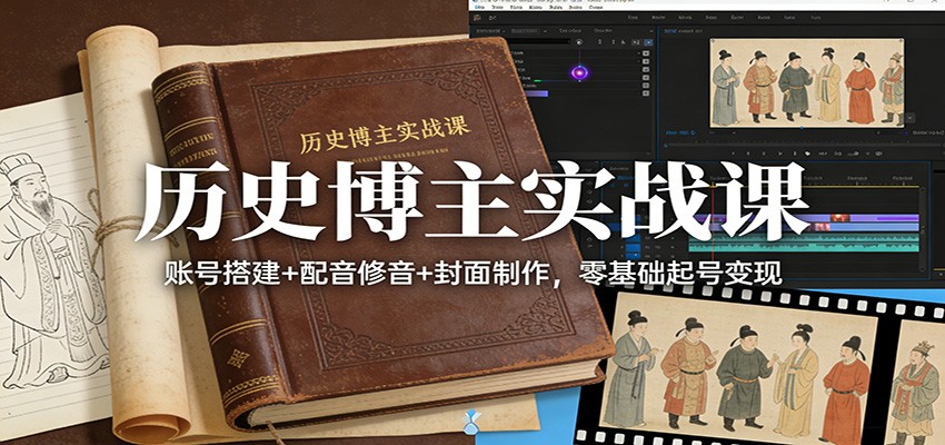 历史博主实战课：账号搭建+配音修音+封面制作，零基础起号变现-研习库