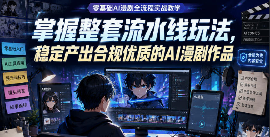 零基础AI漫剧全流程实战教学,掌握整套流水线玩法,稳定产出合规优质的AI漫剧作品-研习库