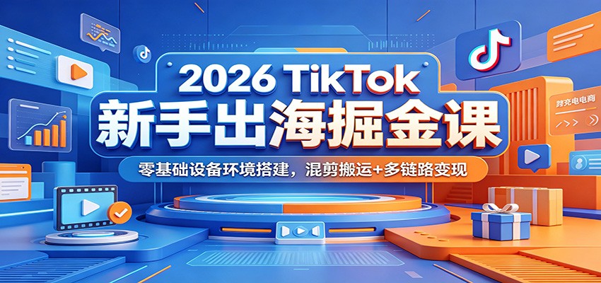 2026 TikTok新手出海掘金课：零基础设备环境搭建，混剪搬运+多链路变现-研习库
