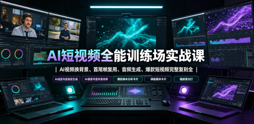 AI短视频全能训练场实战课|AI视频换背景、首尾帧复用、音频生成、爆款短视频完整复刻全套实操教学-研习库