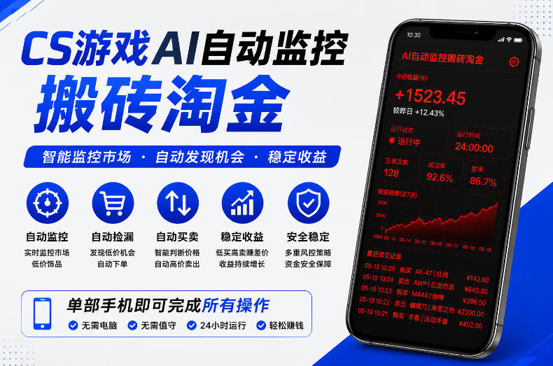 CS游戏AI自动监控搬砖淘金，稳定运行多年，支持任何形式验证，日入300+【揭秘】-研习库
