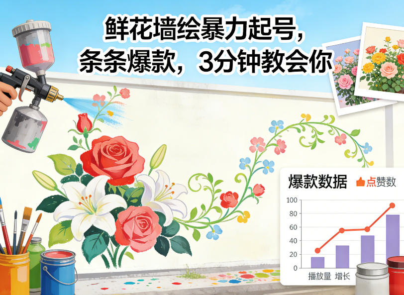 鲜花墙绘暴力起号，条条爆款，3分钟教会你-研习库