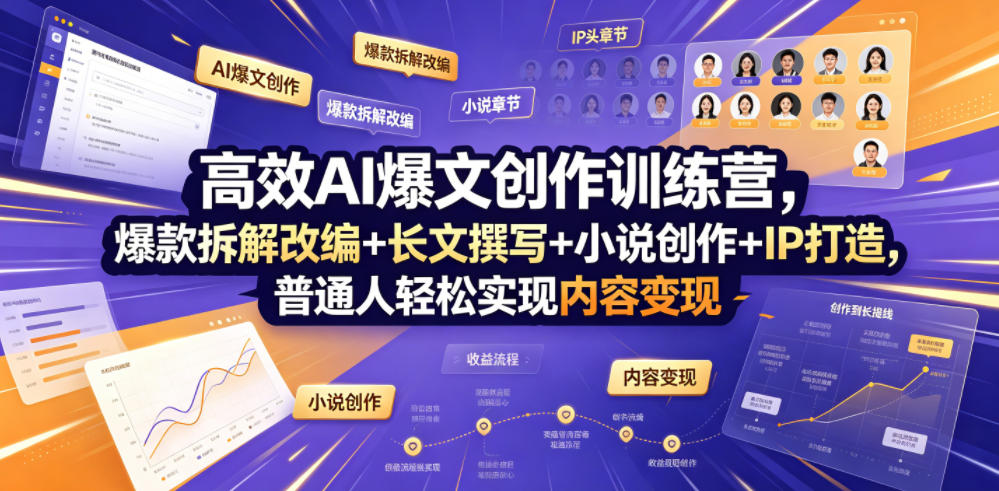 高效AI爆文创作训练营，爆款拆解改编+长文撰写+小说创作+IP打造，普通人轻松实现内容变现-研习库