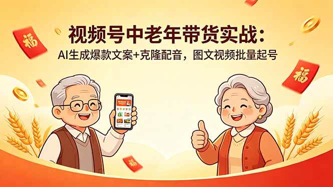 （18396期）视频号中老年带货实战：AI生成爆款文案+克隆配音，图文视频批量起号-研习库