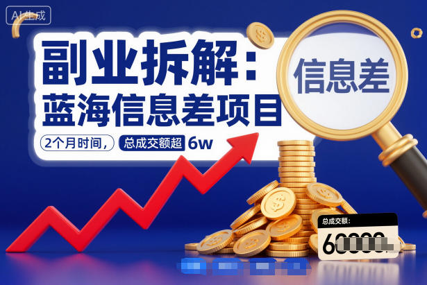 副业拆解：蓝海信息差项目，2个月时间，总成交额超6w-研习库