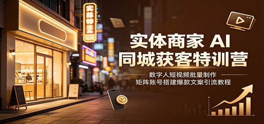 实体商家AI同城获客特训营:数字人短视频批量制作,矩阵账号搭建爆款文案引流教程-研习库