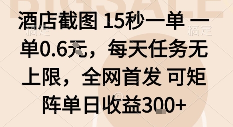 酒店截图15秒一单,一单0.6米,每天任务无上限,全网首发可矩阵单日收益3张【揭秘】-研习库