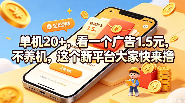 单机20+,看一个广告1.5米,不养机,这个新平台大家快来撸【揭秘】-研习库