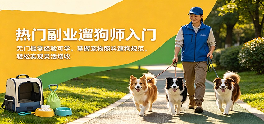 热门副业遛狗师入门，无门槛零经验可学，掌握宠物照料遛狗规范，轻松实现灵活增收-研习库