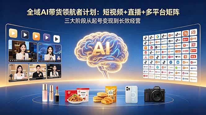（18593期）全域AI带货领航者计划：短视频+直播+多平台矩阵，三大阶段从起号变现到长效经营-研习库