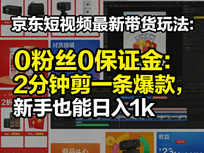 京东短视频最新带货玩法,0粉丝0保证金,2分钟剪一条爆款,新手也能日入1k+【揭秘】-研习库