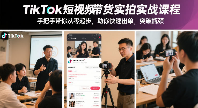 TikTok短视频带货实拍实战课程，手把手带你从零起步，助你快速出单，突破瓶颈-研习库
