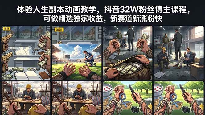 (18826期)体验人生副本动画教学, 抖音32W粉丝博主课程,可做精选独家收益,新赛道新涨粉快-研习库