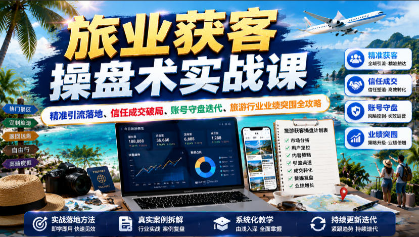 旅业获客操盘术实战课|精准引流落地、信任成交破局、账号守盘迭代、旅游行业业绩突围全攻略-研习库