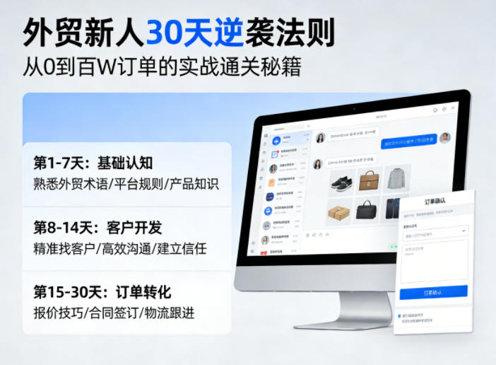 外贸新人30天逆袭法则，教你从0到百W订单的实战通关秘籍-研习库