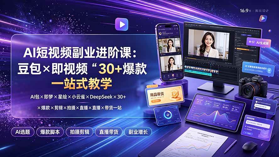 (19458期)AI短视频副业进阶课:豆包×即梦×星绘×小云雀×DeepSeek×30+爆款×剪辑×拍摄×直播×带货一站式教学-研习库