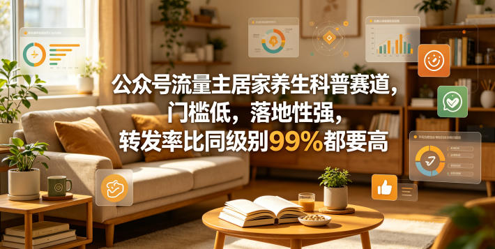 公众号流量主居家养生科普赛道，门槛低，落地性强，转发率比同级别99％都要高-研习库