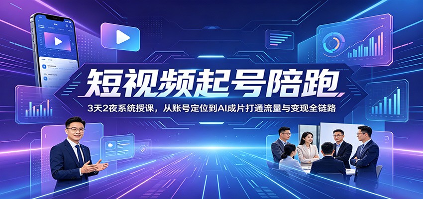 短视频起号陪跑:3天2夜系统授课,从账号定位到AI成片打通流量与变现全链路-研习库