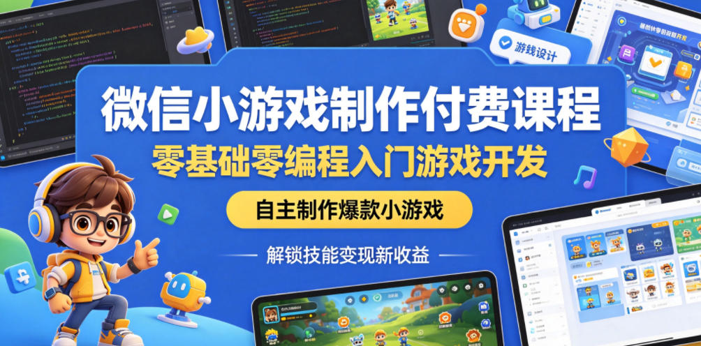 微信小游戏制作付费课程，零基础零编程入门游戏开发，自主制作爆款小游戏，解锁技能变现新收益-研习库