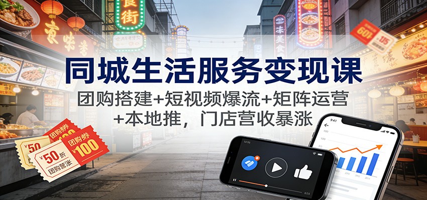 同城生活服务变现课:团购搭建+短视频爆流+矩阵运营+本地推,门店营收暴涨-研习库