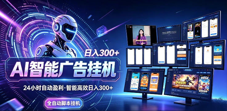 AI智能广告挂G项目,无需人工,单机稳定日入200+,可矩阵放大,24小时不间断刷广告賺收益【揭秘】-研习库