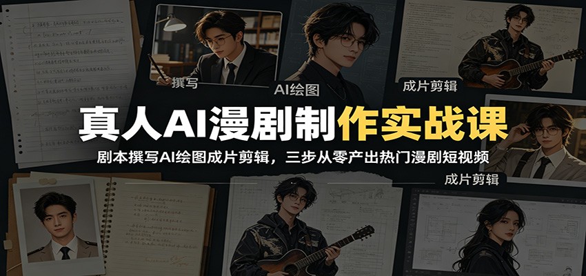 真人AI漫剧制作实战课:剧本撰写AI绘图成片剪辑,三步从零产出热门漫剧短视频-研习库