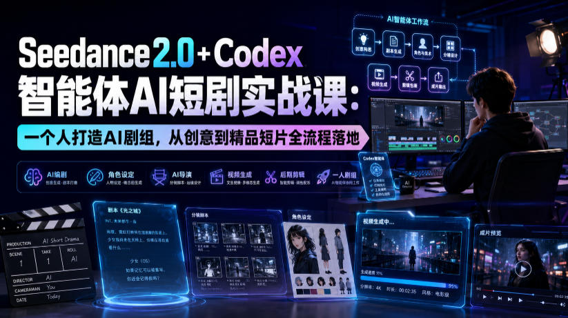 Seedance2.0+Codex智能体AI短剧实战课:一个人打造AI剧组,从创意到精品短片全流程-研习库