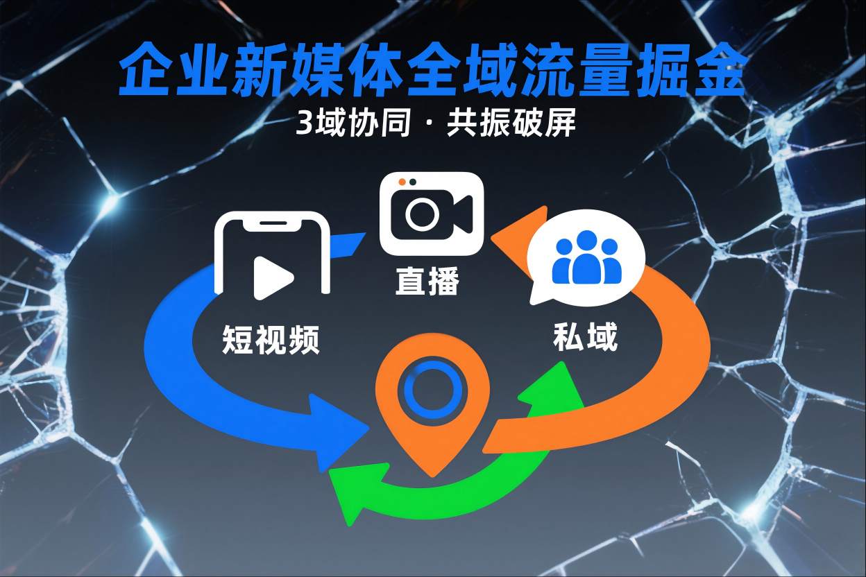 短视频全域商业模式,企业新媒体全域流量掘金,3域协同,共振破屏,短视频-直播-私域-地域-研习库