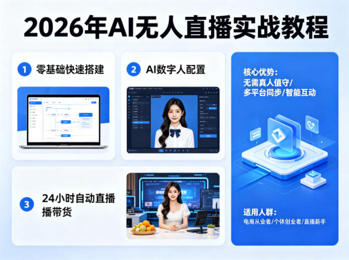 2026年AI无人直播实战教程，零基础也能快速搭建AI数字人无人直播间，实现24小时自动直播带货-研习库