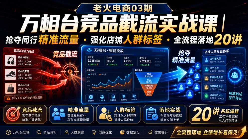 老火电商03期・万相台竞品截流实战课|抢夺同行精准流量・强化店铺人群标签・全流程落地20讲-研习库