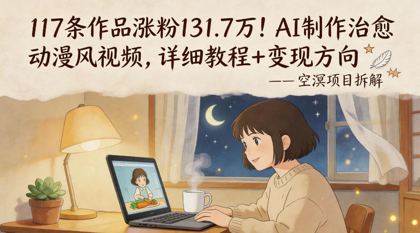 117条作品涨粉131.7W！AI制作治愈动漫风视频，详细教程+变现方向-研习库