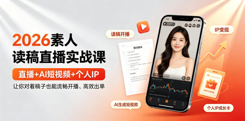 2026素人读稿直播实战课|直播+AI短视频+个人IP,让你对着稿子也能流畅开播、高效出单-研习库