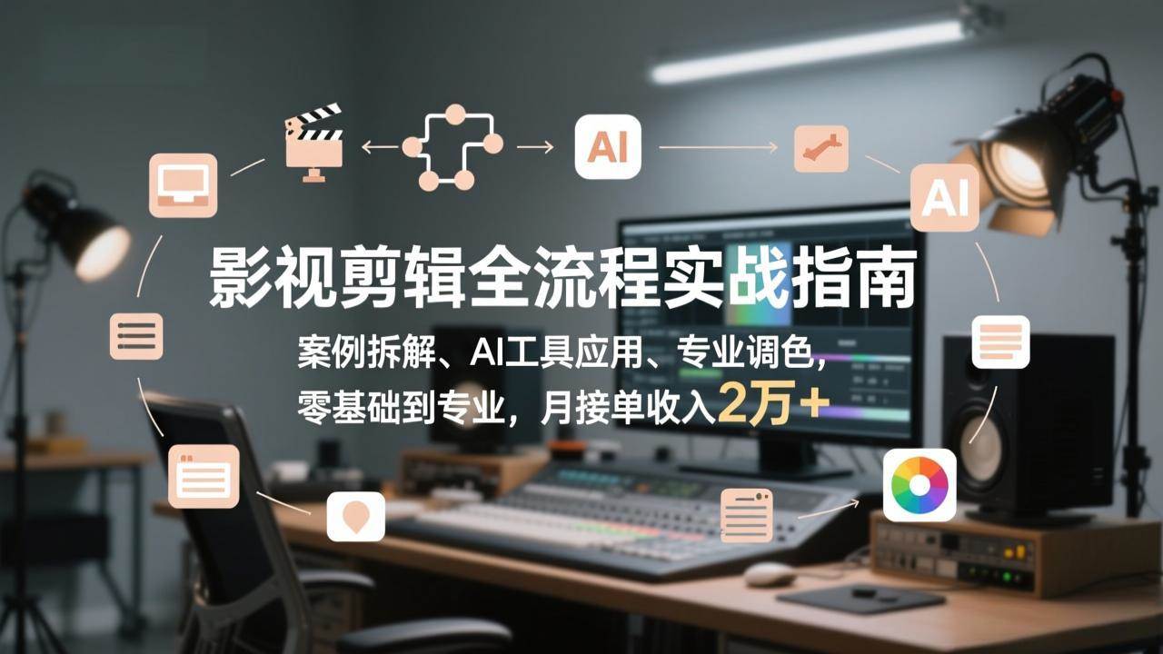 （17338期）影视剪辑全流程实战指南，案例拆解、AI工具应用、专业调色，零基础到专业，月接单收入2万+-研习库