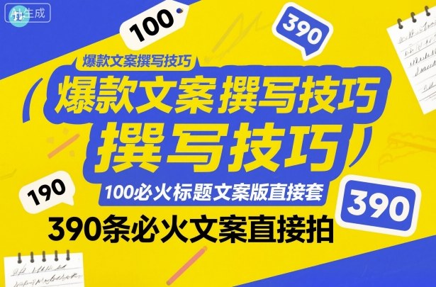 爆款文案撰写技巧，100个必火标题文案模版直接套，390条必火文案直接拍-研习库