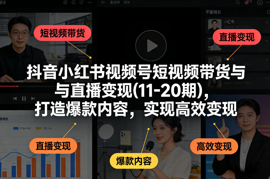 抖音小红书视频号短视频带货与直播变现(10-20期)，打造爆款内容，实现高效变现（更新）-研习库
