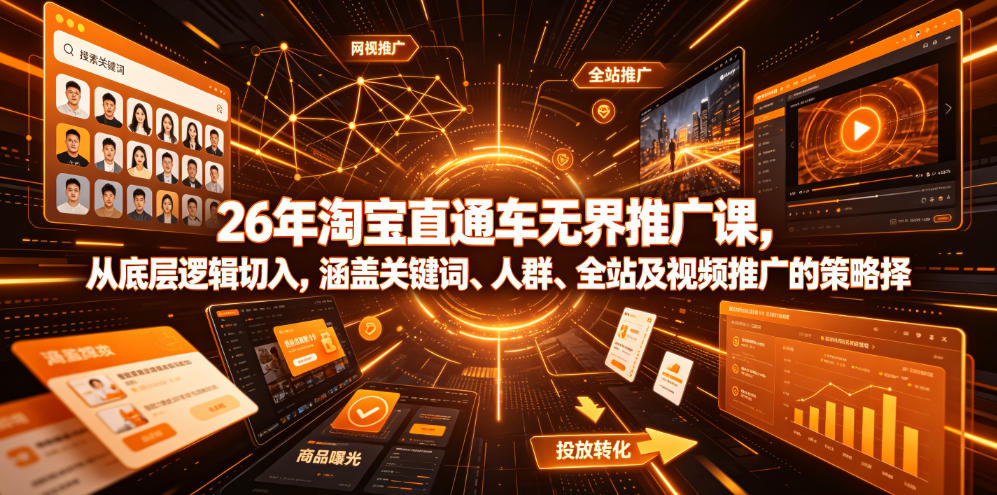 26年淘宝直通车无界推广课，从底层逻辑切入，涵盖关键词、人群、全站及视频推广的策略选择-研习库