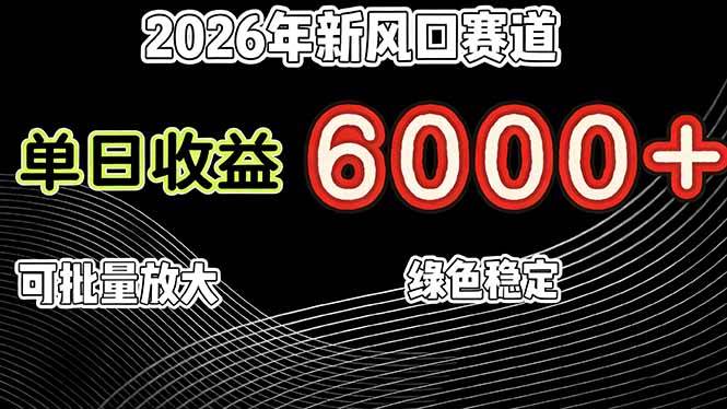 (17135期)2026年新风口赛道,当日6000+以上,可批量放大,月收入20万+,长期绿色稳定的项目-研习库