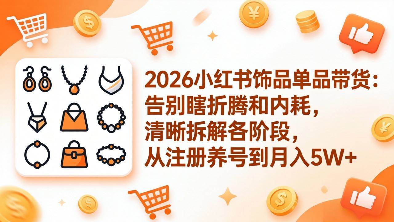 （17861期）2026小红书饰品单品带货：告别瞎折腾和内耗，清晰拆解各阶段，从注册养号到月入5W+-研习库
