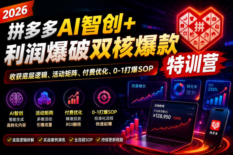 2026拼多多AI智创+利润爆破双核爆款特训营,收获底层逻辑、活动矩阵、付费优化、0-1打爆SOP(更新0727)-研习库