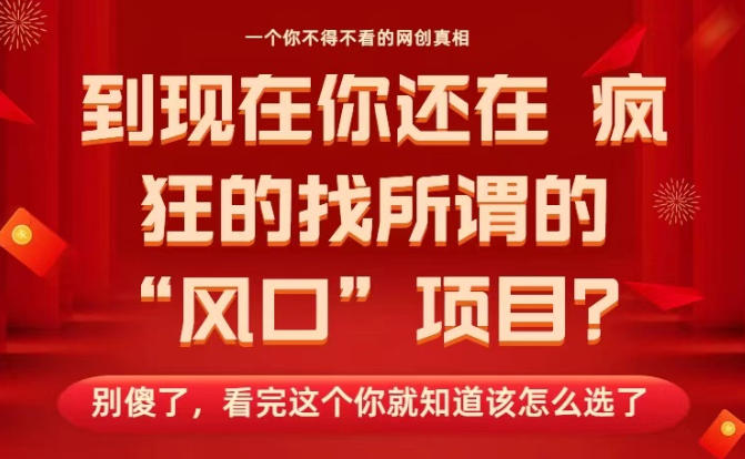 马上26年了，你还在找所谓的风口项目？别傻了，看完这个你全都懂了！【揭秘】-研习库
