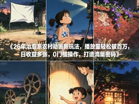 26年治愈系农村动画新玩法，播放量轻松破百万，日收益多张，0门槛操作，打造流量密码-研习库